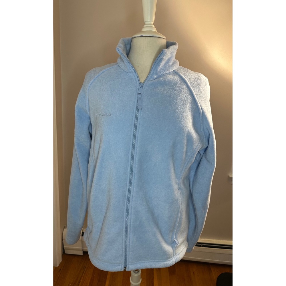 Columbia Womens Light Blue Full Zip Fleece Jacket WL6114 Mock Neck Large